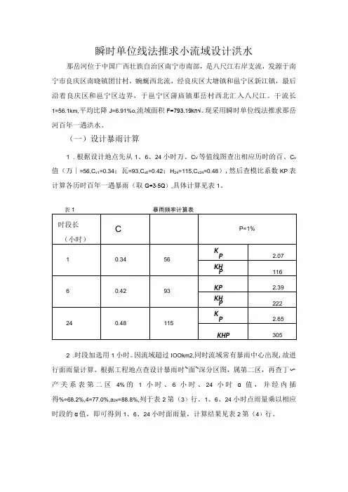 瞬时单位线推求流域设计洪水
