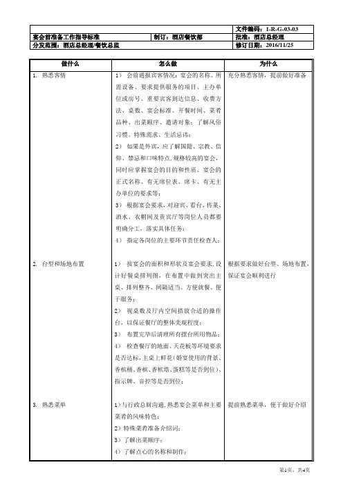 宴会前准备工作指导标准
