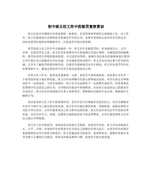 初中班主任工作中的惩罚宽容赏识