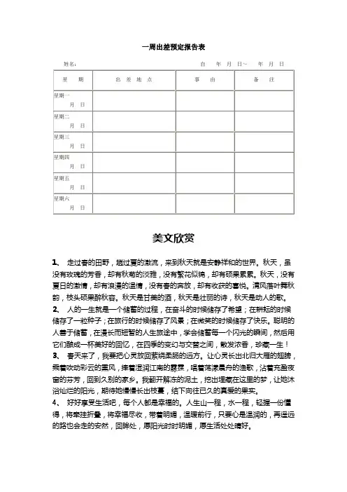 一周出差预定报告表