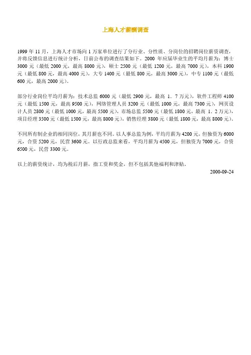 (最新)上海人才薪酬调查(精品)
