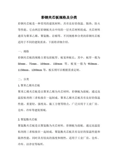彩钢夹芯板规格及分类