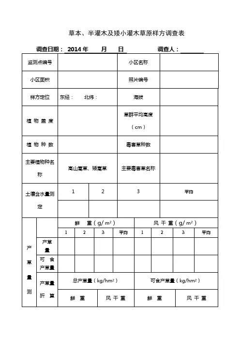 草本、半灌木及矮小灌木草原样方调查表