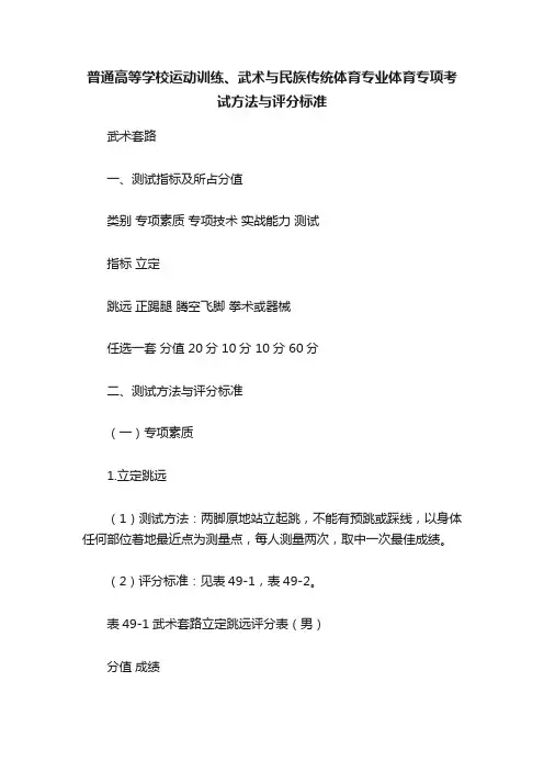 普通高等学校运动训练、武术与民族传统体育专业体育专项考试方法与评分标准