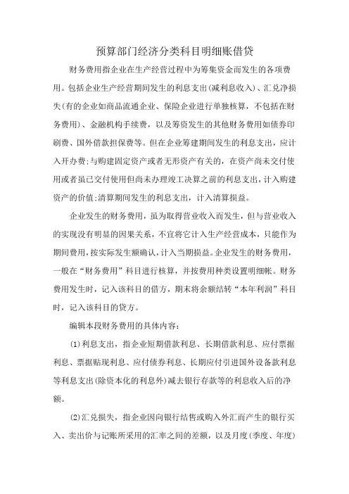 预算部门经济分类科目明细账借贷