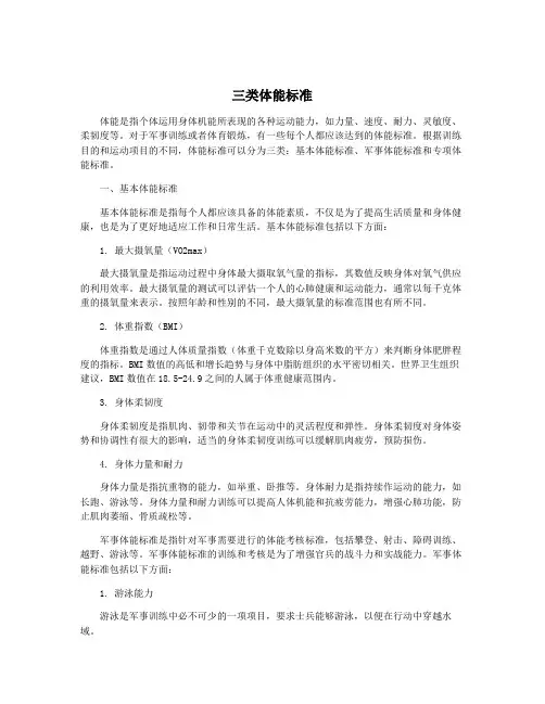 三类体能标准