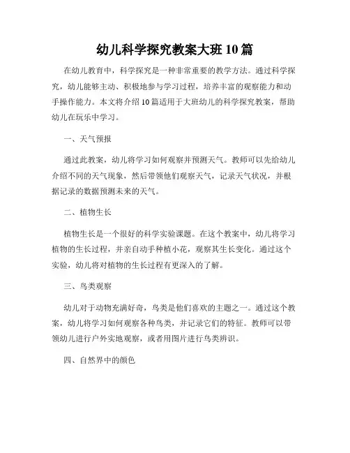 幼儿科学探究教案大班10篇