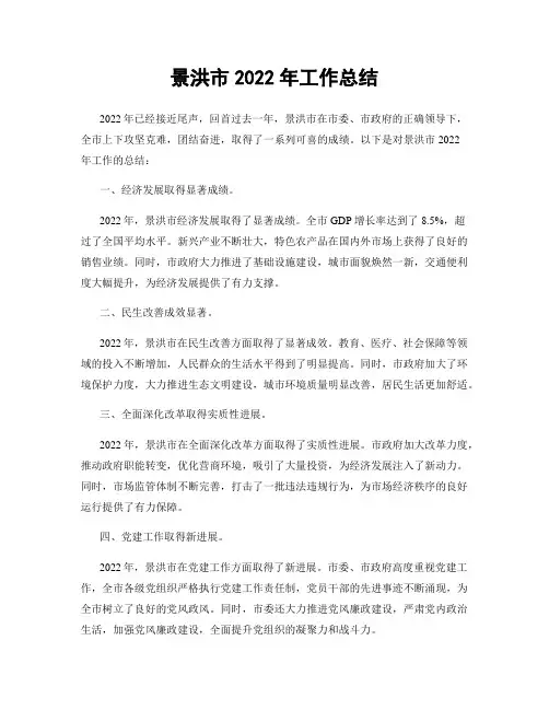 景洪市2022年工作总结