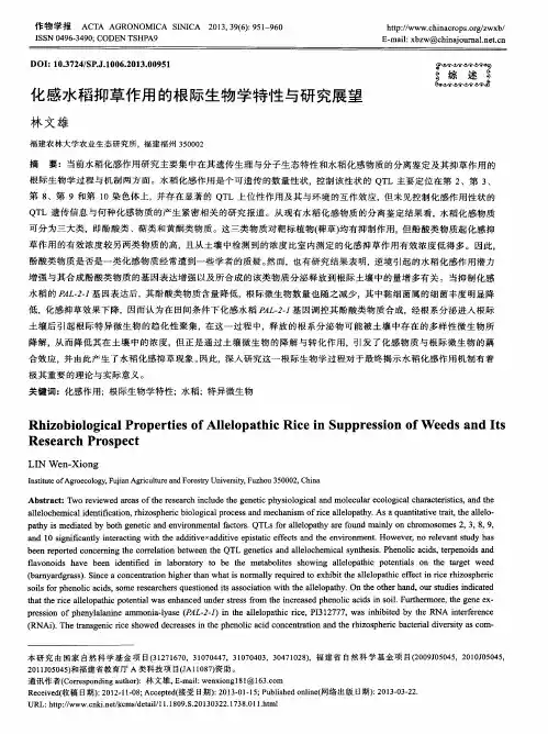 化感水稻抑草作用的根际生物学特性与研究展望