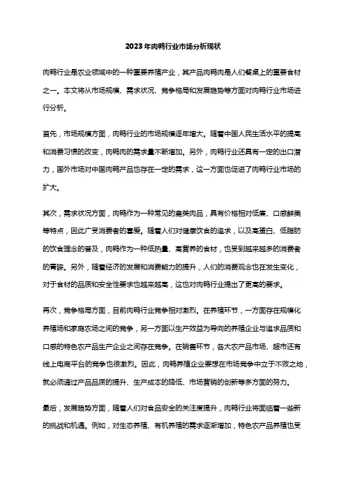 2023年肉鸭行业市场分析现状