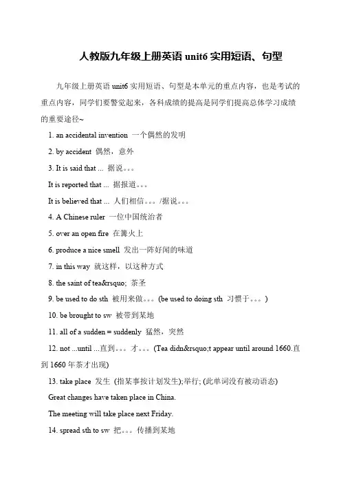 人教版九年级上册英语unit6实用短语、句型