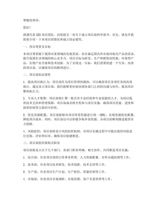 索要项目部申请书模板范文