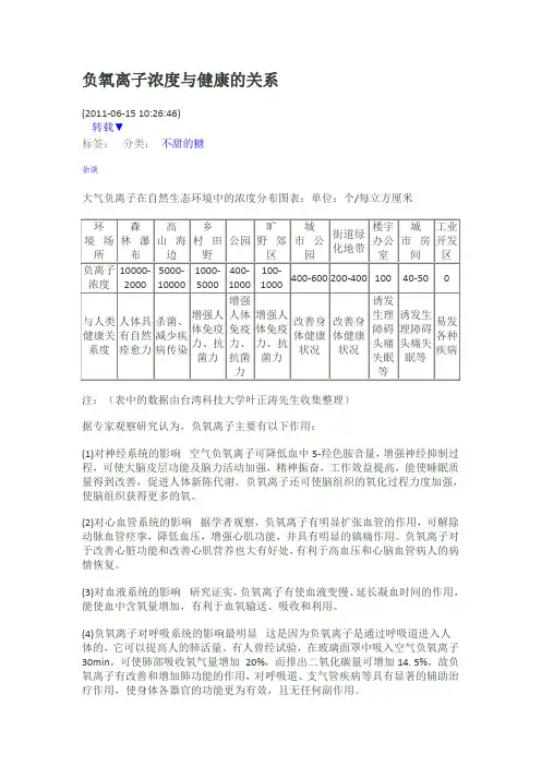 负氧离子浓度与健康的关系