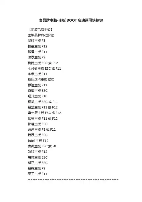 各品牌电脑-主板BOOT启动选项快捷键