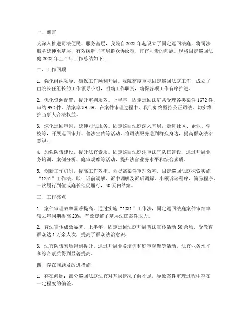固定巡回法庭工作总结报告