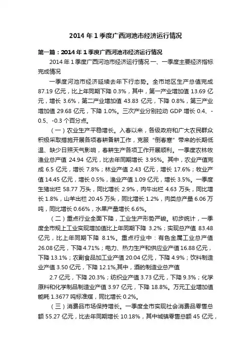 2014年1季度广西河池市经济运行情况