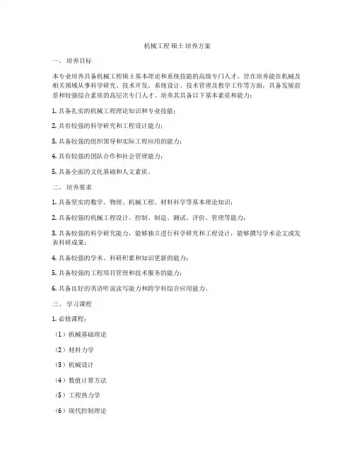 机械工程 硕士 培养方案