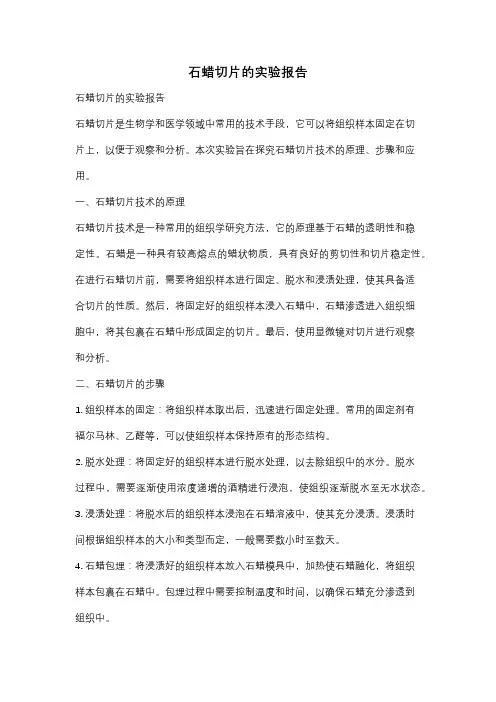 石蜡切片的实验报告