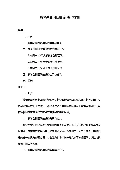 教学创新团队建设 典型案例
