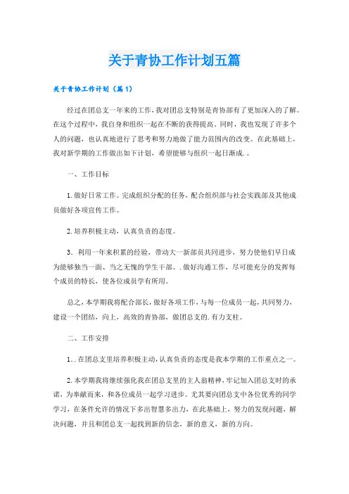 关于青协工作计划五篇