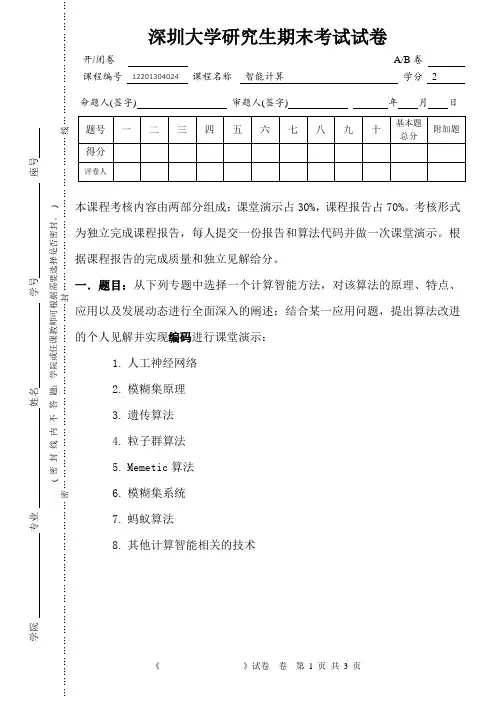 深圳大学智能计算期末考核