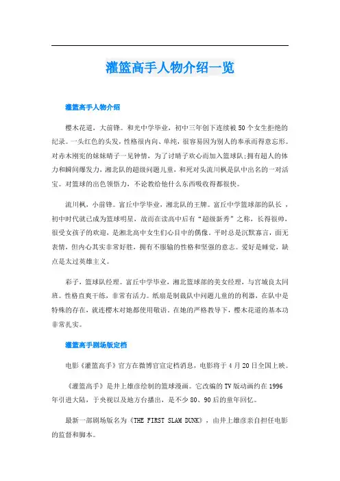 灌篮高手人物介绍一览