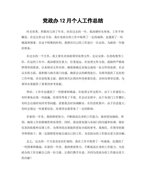 党政办12月个人工作总结