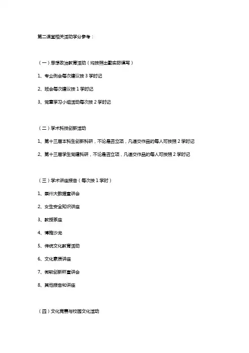 第二课堂活动学分参考