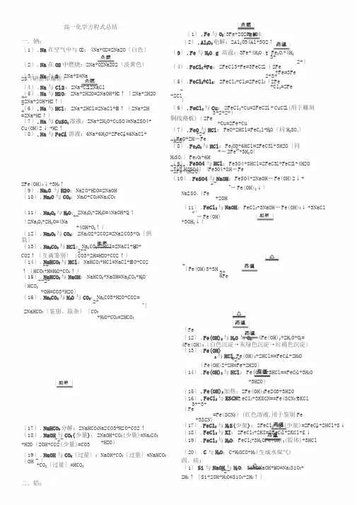 高一必修一化学方程式总结(全)