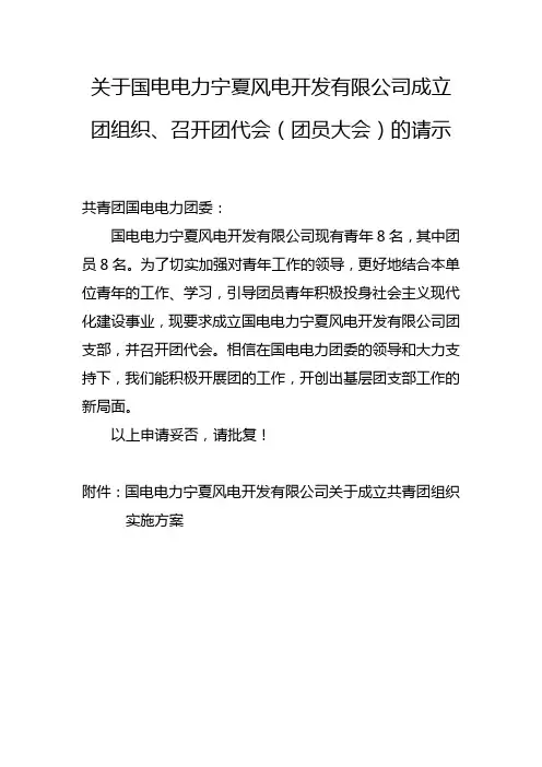 成立共青团组的请示