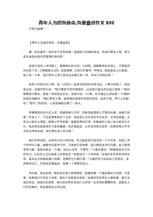 青年人当担负使命,负重奋进作文800