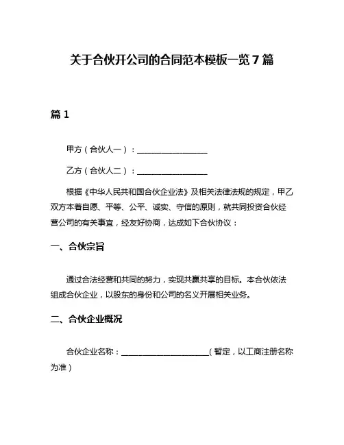 关于合伙开公司的合同范本模板一览7篇