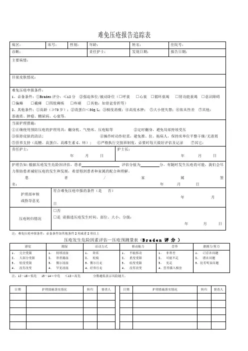 难免压疮报告表