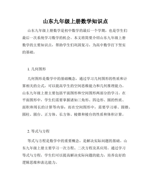 山东九年级上册数学知识点