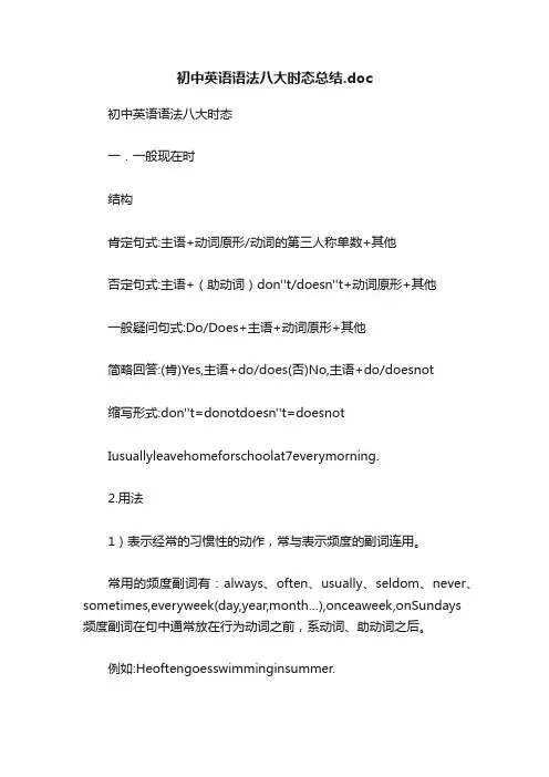 初中英语语法八大时态总结.doc
