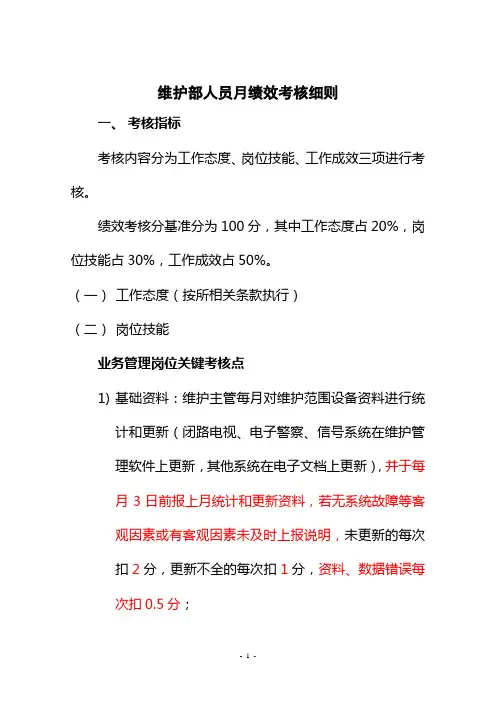 维护部人员月绩效考核细则- 20102025