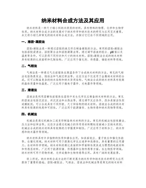 纳米材料合成方法及其应用