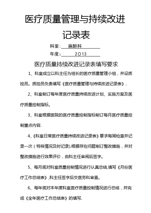 医疗质量管理与持续改进记录表