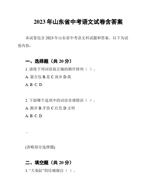 2023年山东省中考语文试卷含答案