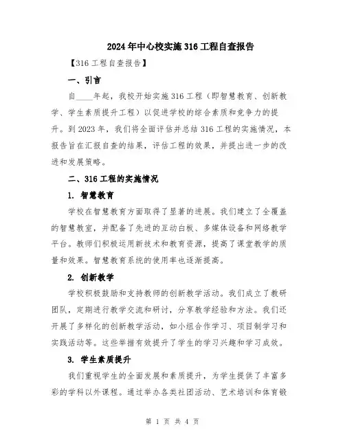 2024年中心校实施316工程自查报告