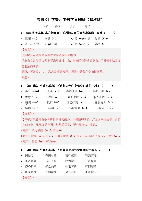 字音、字形字义辨析(解析版)-小升初综合特训卷