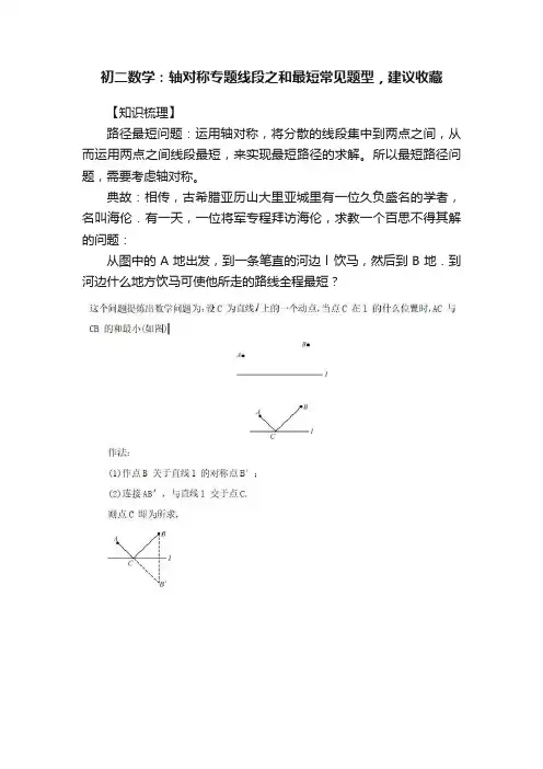 初二数学：轴对称专题线段之和最短常见题型，建议收藏