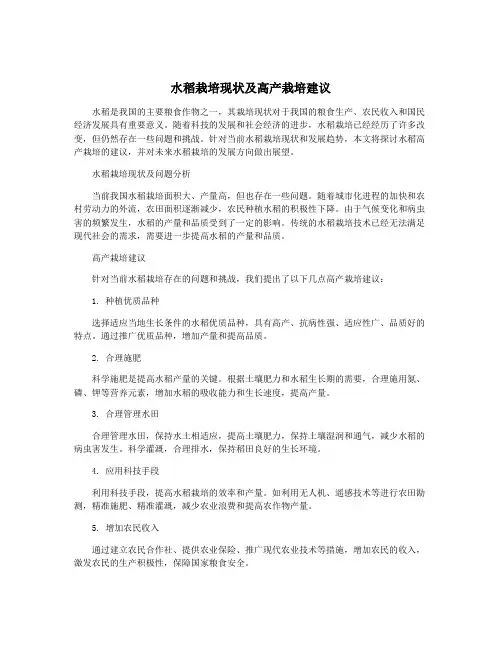 水稻栽培现状及高产栽培建议