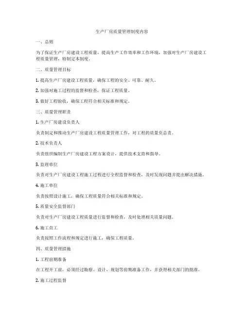 生产厂房质量管理制度内容