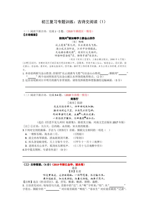 2019江苏省 中考专题测试语文试卷：古诗文阅读 附答案.