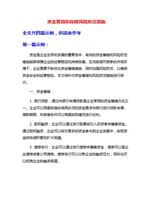 资金筹措和保障风险防范措施
