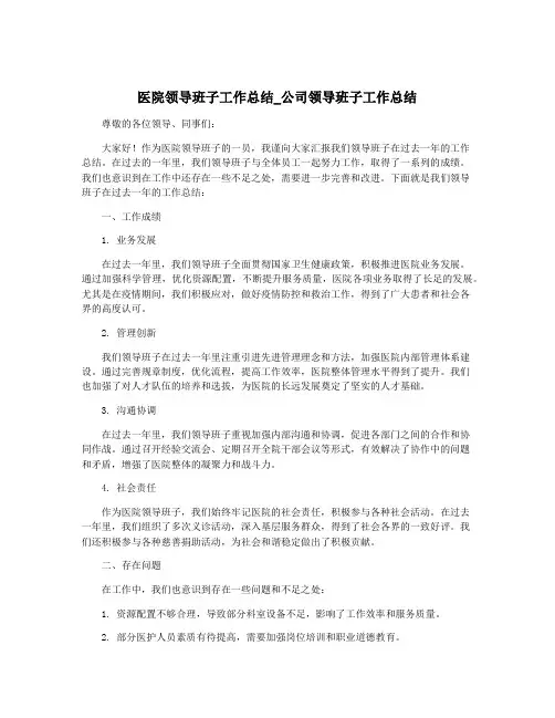 医院领导班子工作总结_公司领导班子工作总结
