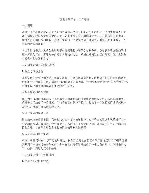 创业计划书个人工作总结