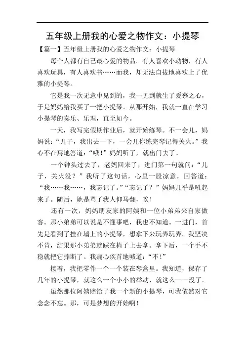五年级上册我的心爱之物作文：小提琴