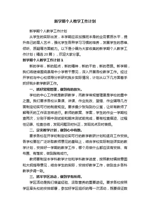 新学期个人教学工作计划（精选20篇）